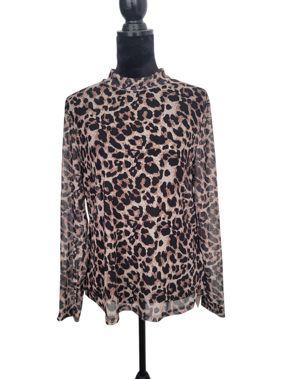 SHEIN Curve Leopard Print Long Sleeve Mock Neck Top - NWT